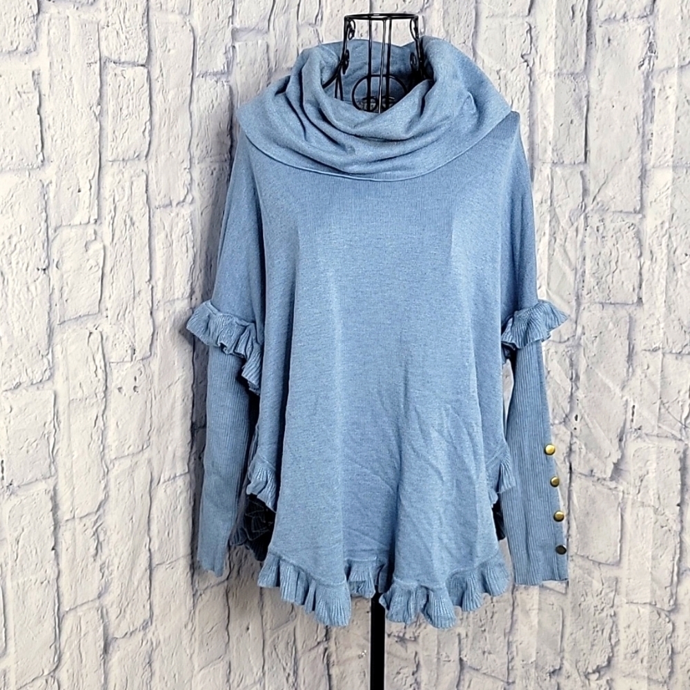 ×JOSEPH A Blue Women's Ruffled Oversized Cape Sweater Medium
